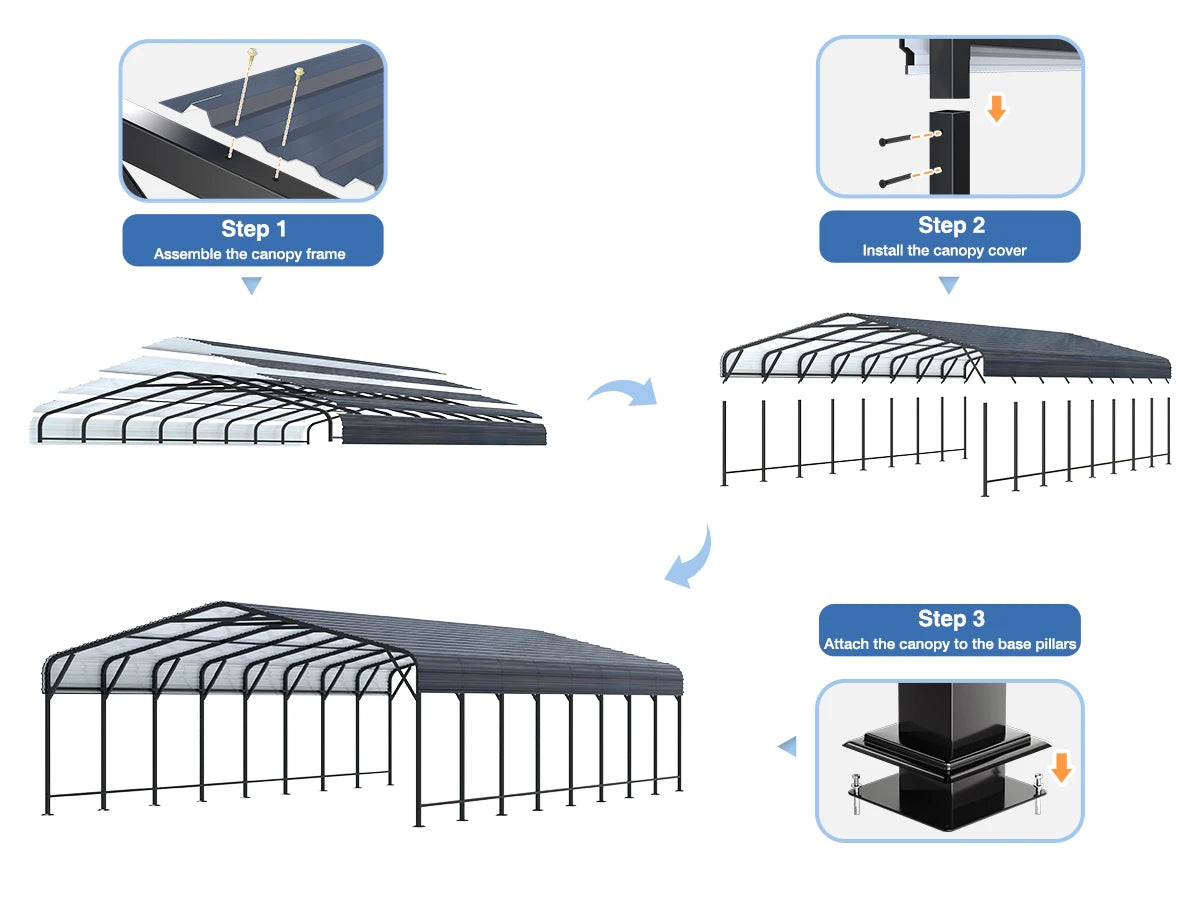 VIWAT Heavy Duty Metal Carport Shelter For Garage And Patio