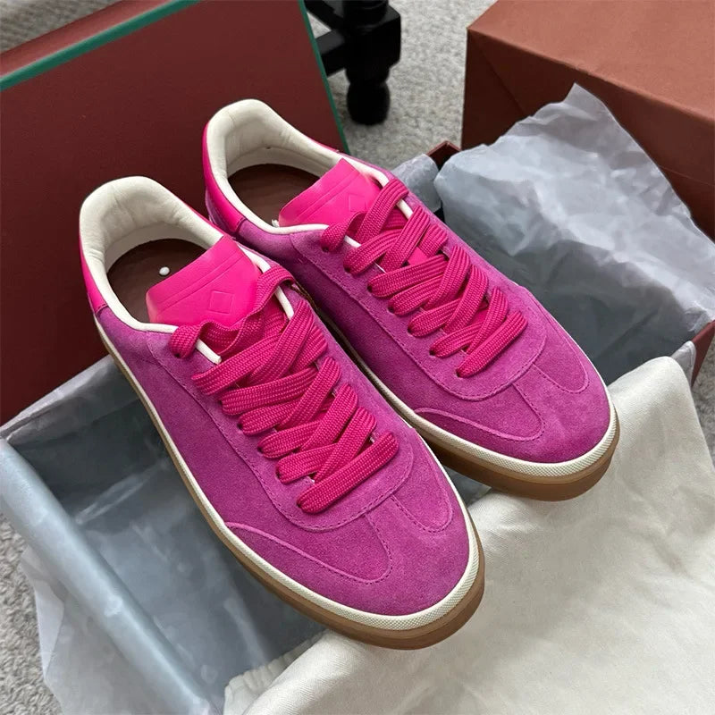 Men's Leather Trainer Shoes Lace-Up Round Toe Sport Style