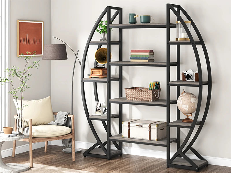 Tribesigns Oval Bookshelf Etagere 5-Tier Industrial Display Shelf