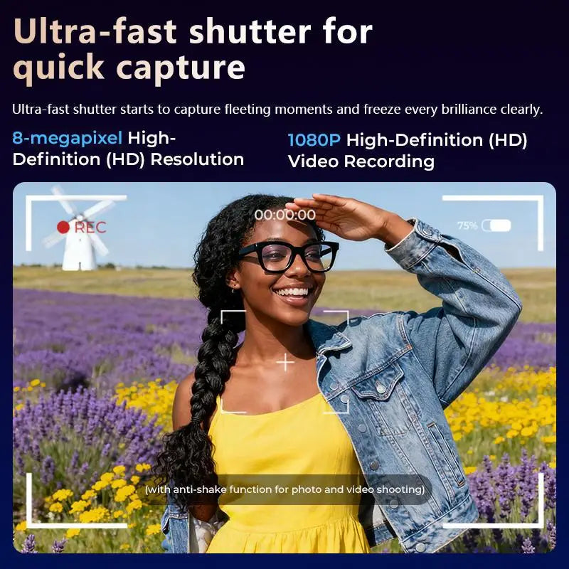 Smart AI Camera Glasses With Real Time Translation 8MP 1080P