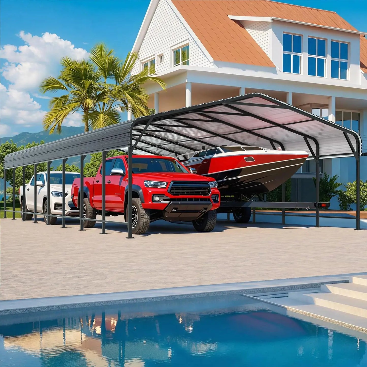 VIWAT Heavy Duty Metal Carport Shelter For Garage And Patio