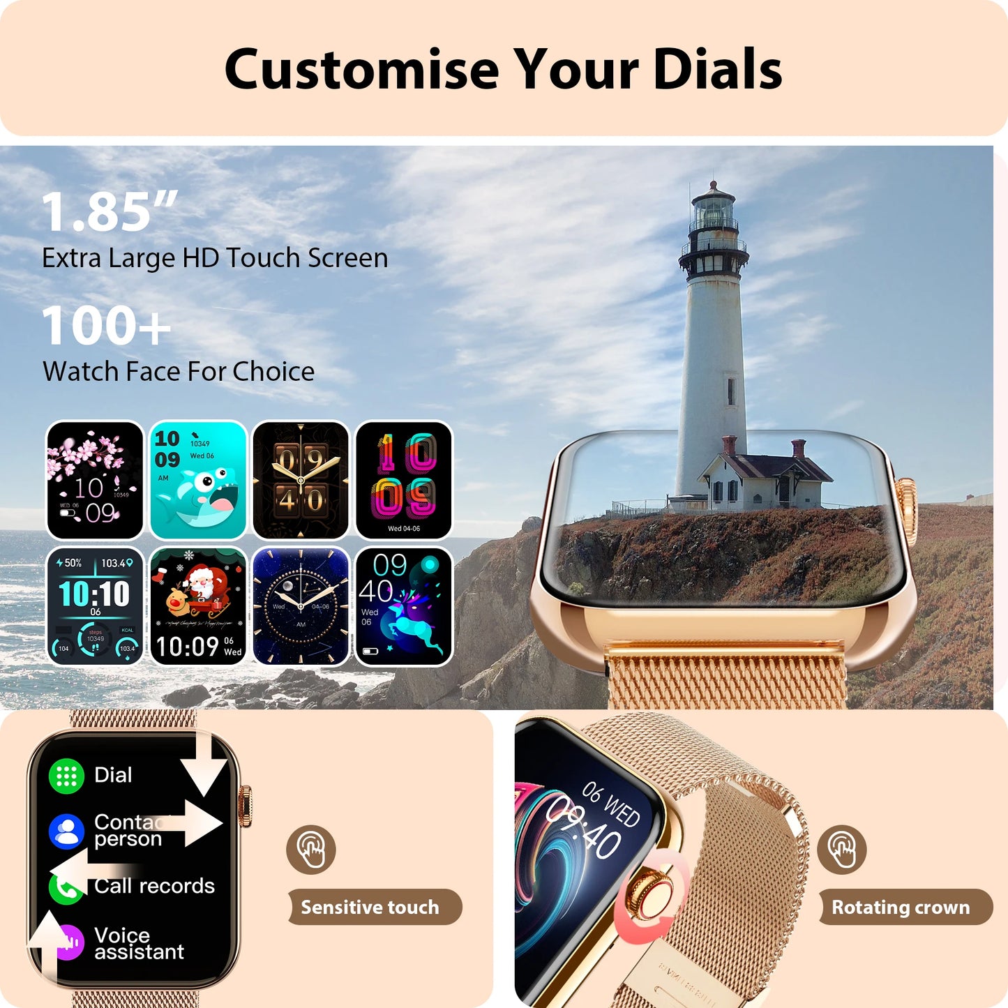 Smartwatch Fitness Tracker For iPhone Android With Calling Function