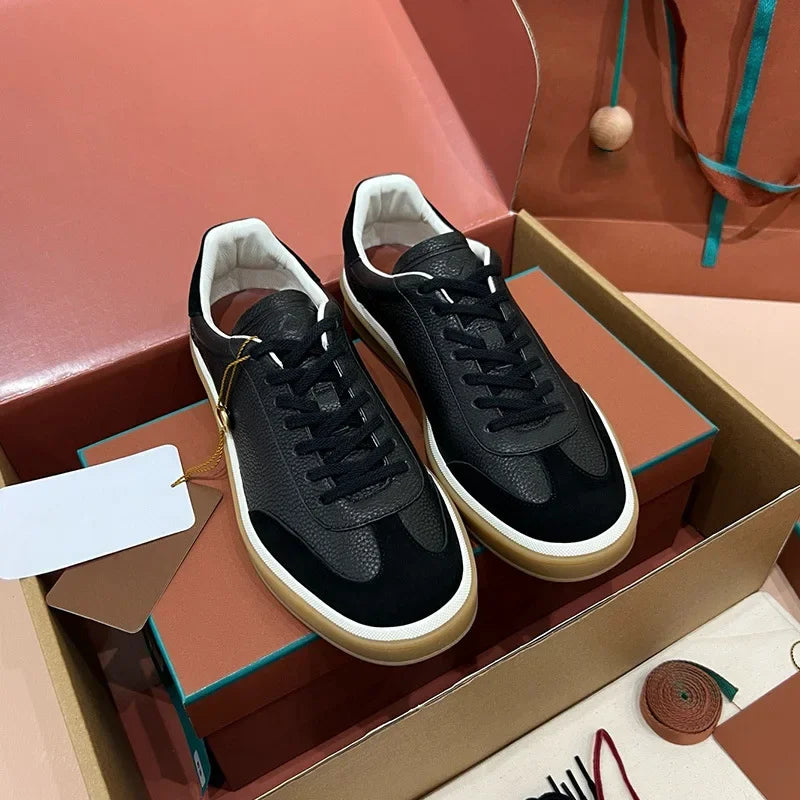 Men's Leather Trainer Shoes Lace-Up Round Toe Sport Style