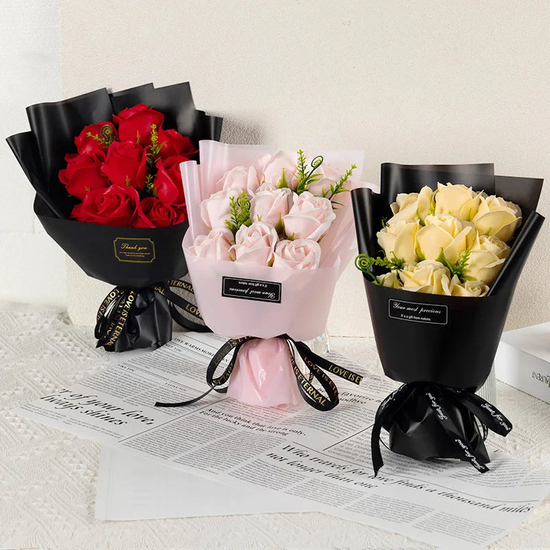 NONECN 9 Heads Soap Flower Rose Bouquet Artificial Flowers Decoration