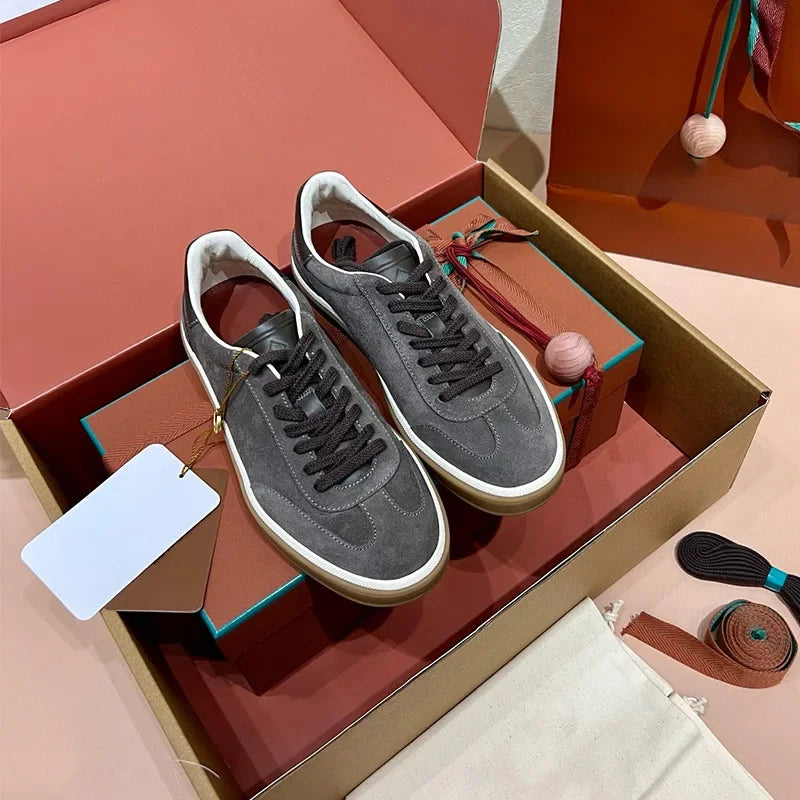 Men's Leather Trainer Shoes Lace-Up Round Toe Sport Style