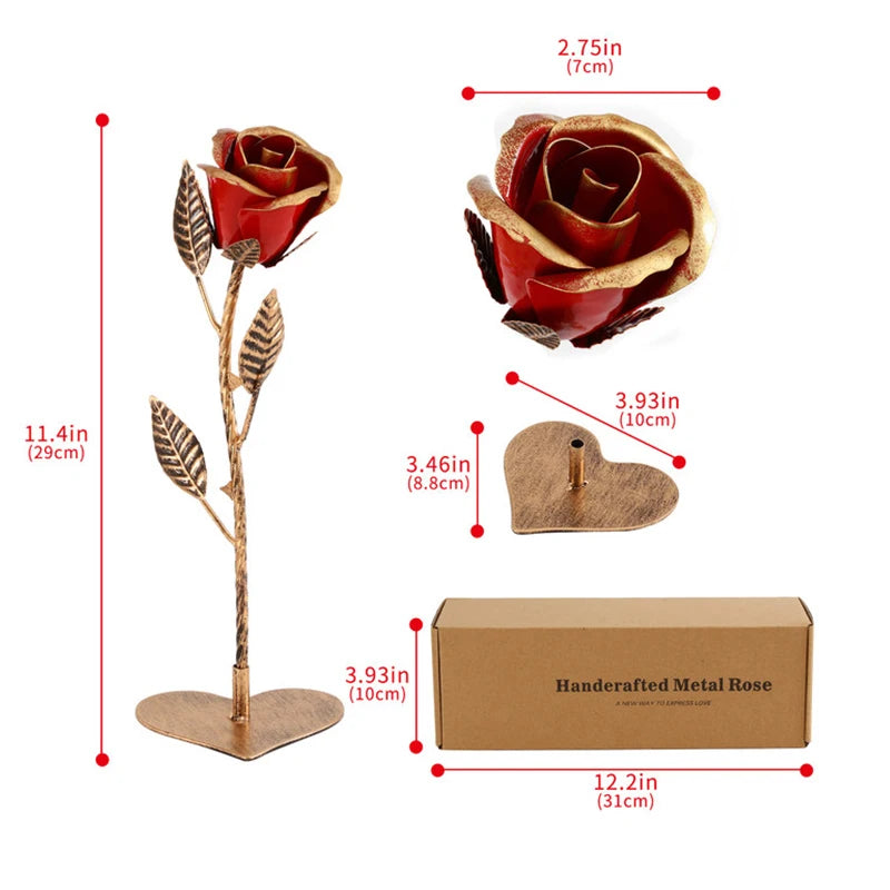 NONECN Hand Forged Wrought Iron Rose Gift For Valentines Day