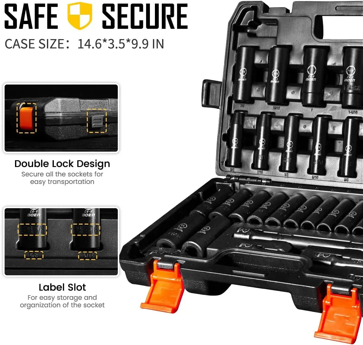 35-Piece Deep Socket Set SAE and Metric 6-Point Cr-V Steel