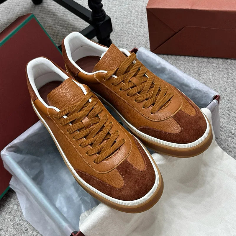 Men's Leather Trainer Shoes Lace-Up Round Toe Sport Style