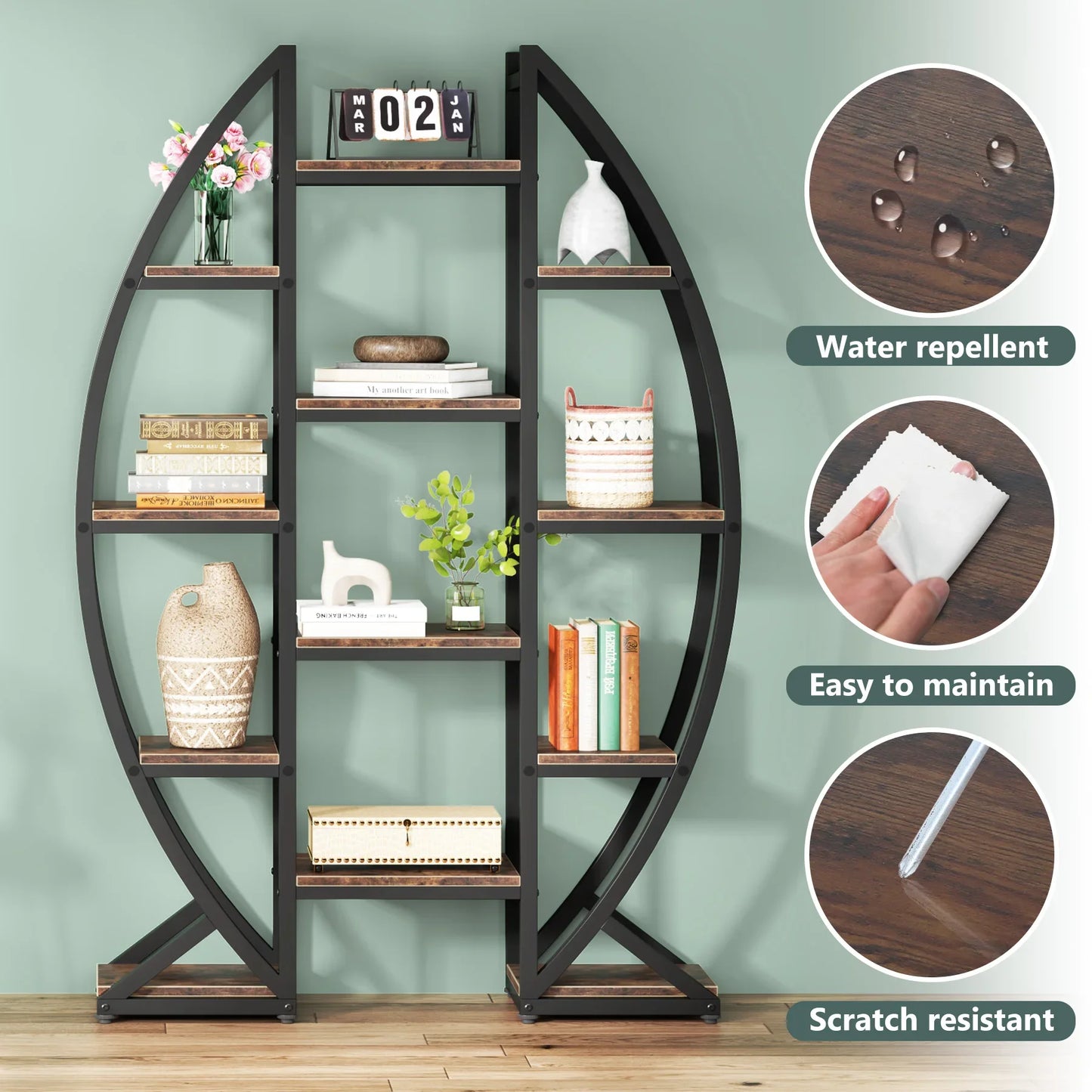 Tribesigns Oval Bookshelf Etagere 5-Tier Industrial Display Shelf