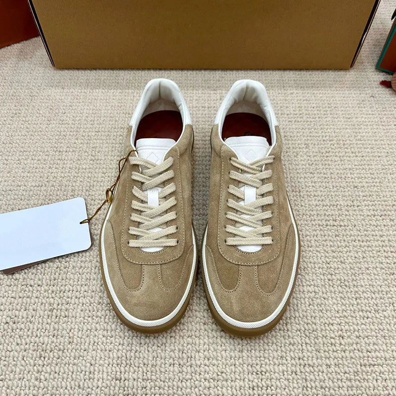 Men's Leather Trainer Shoes Lace-Up Round Toe Sport Style