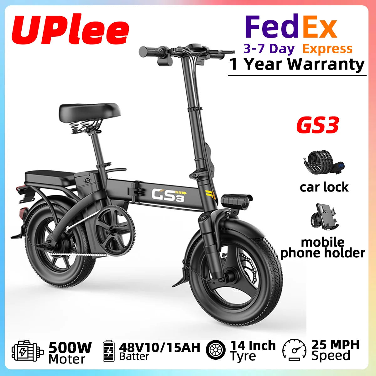 UPlee GS3 Electric Bicycle 750W Peak Motor 48V Removable Battery
