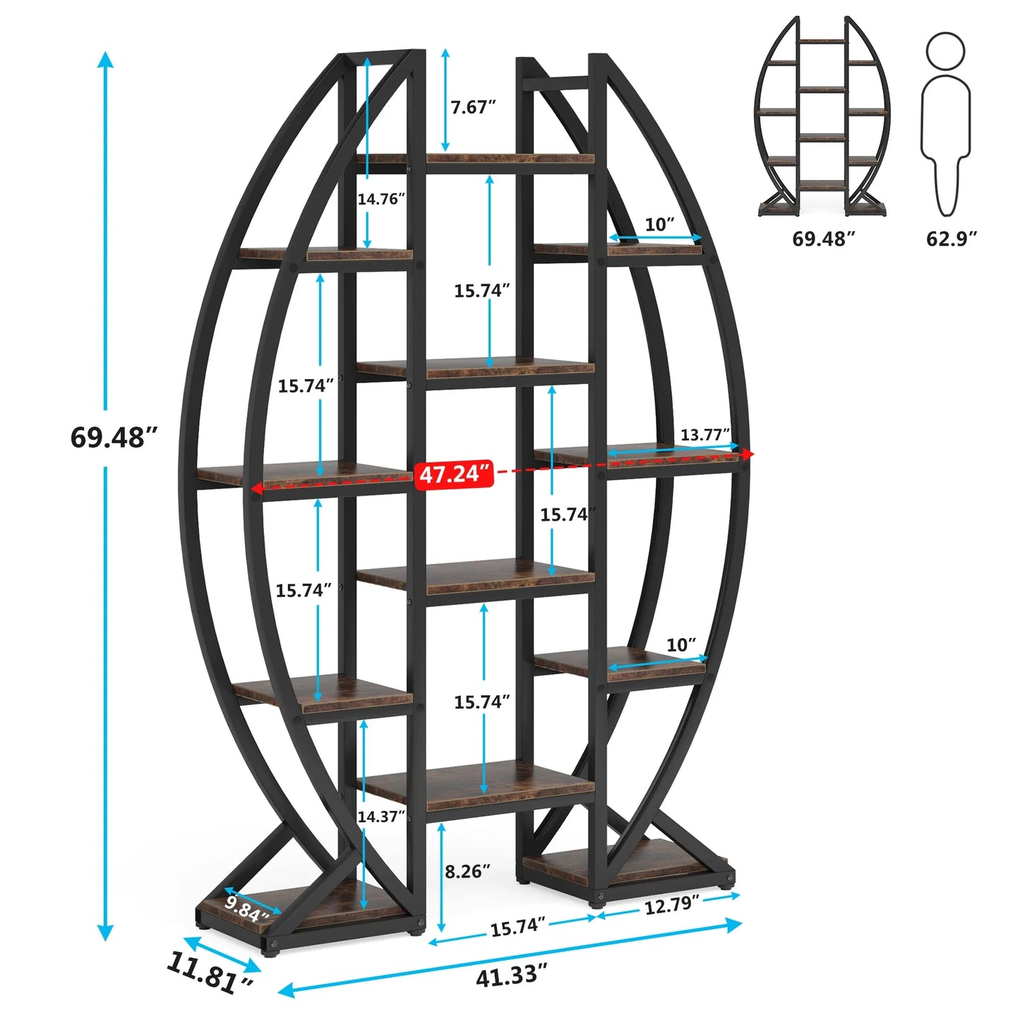 Tribesigns Oval Bookshelf Etagere 5-Tier Industrial Display Shelf