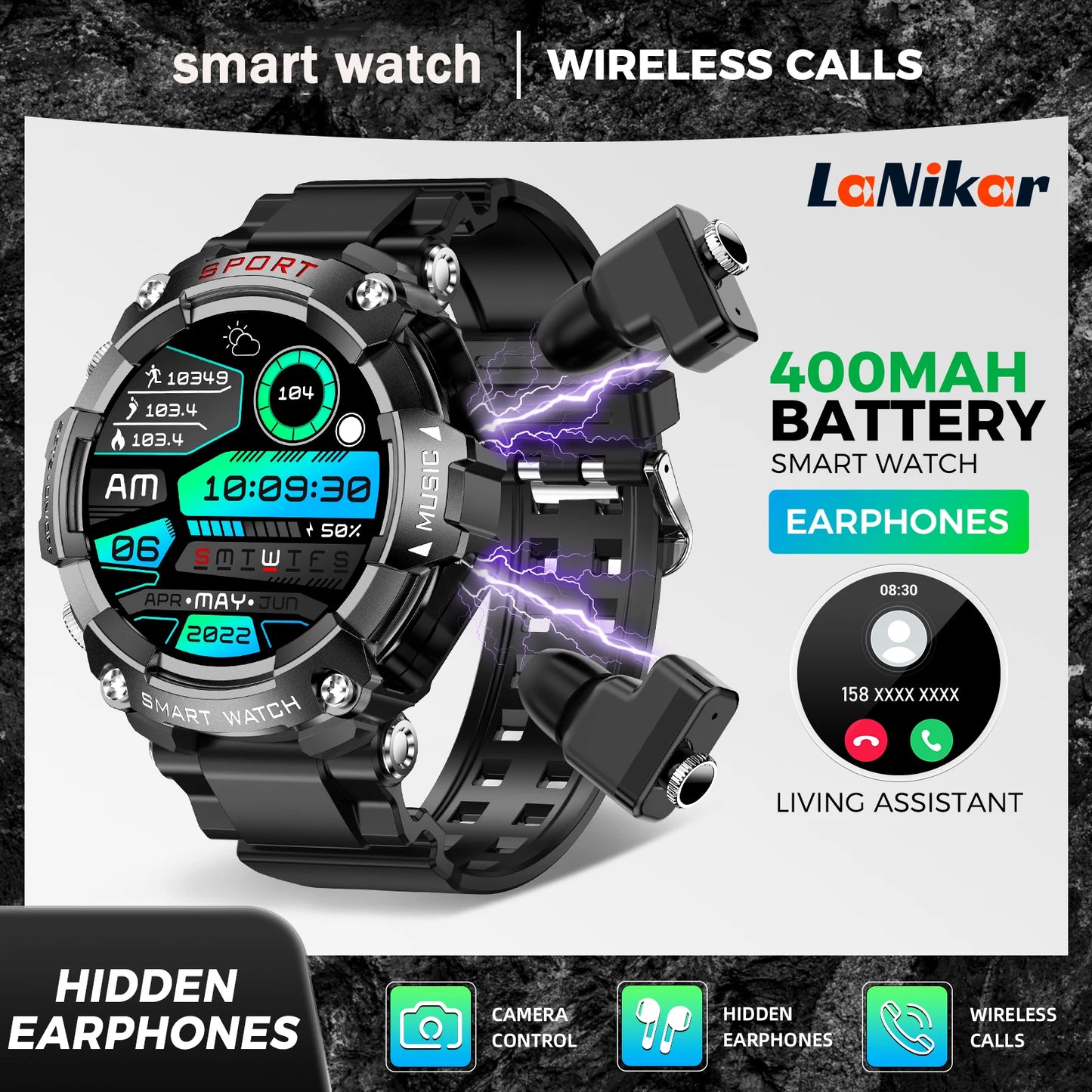 LaNikar Smartwatch with AMOLED Display Bluetooth Earset