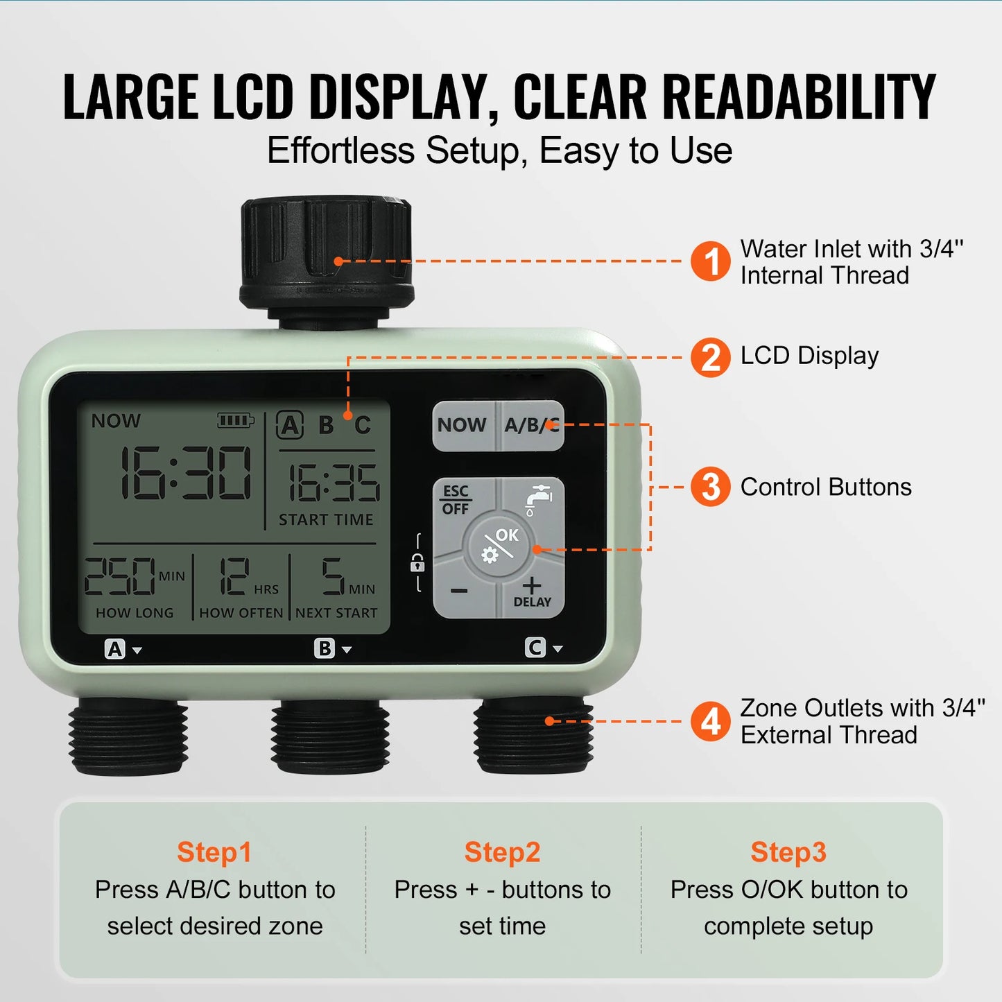 SucceBuy Water Timer 3 Outlet Hose Splitter With LCD Display