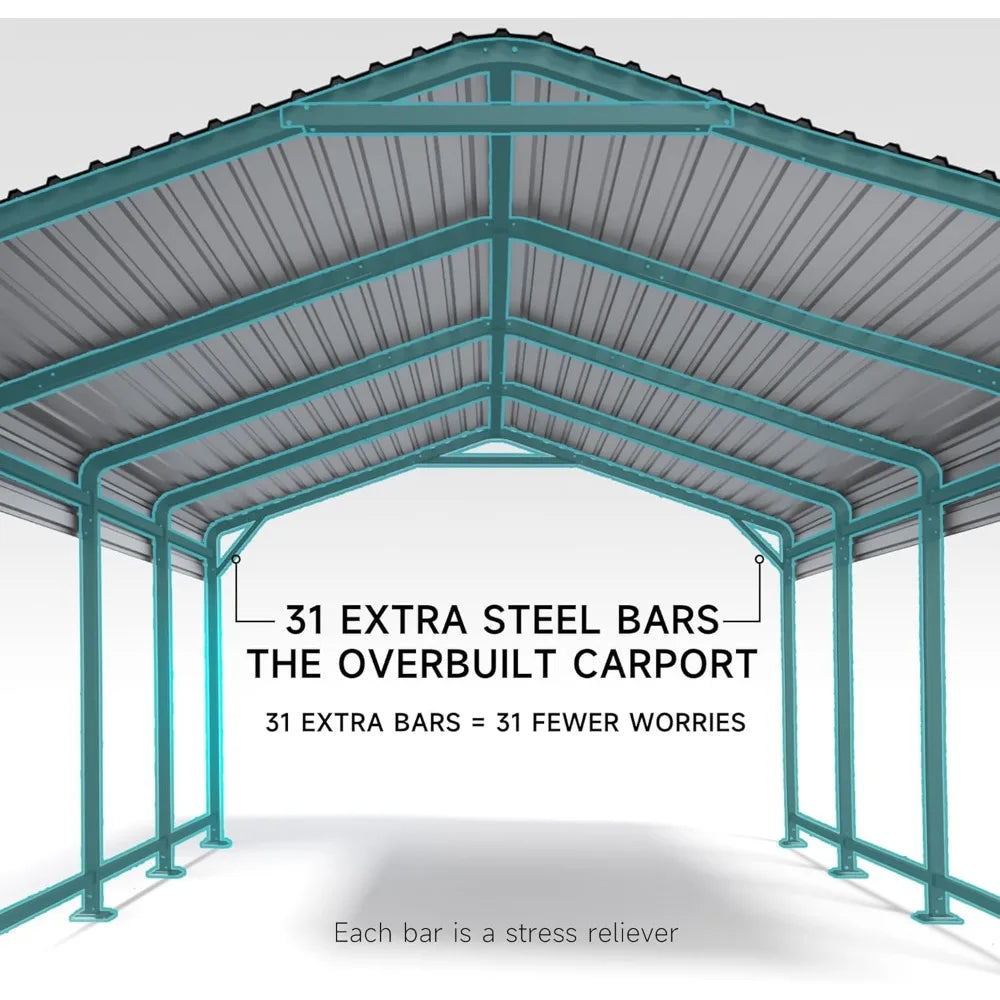 Industrial Metal Carport With Enhanced Base And Steel Roof Shelter