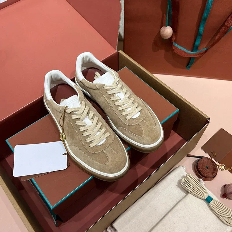 Men's Leather Trainer Shoes Lace-Up Round Toe Sport Style