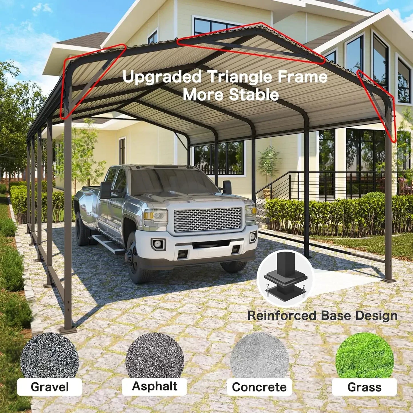 Heavy Duty Metal Carport Canopy With Reinforced Frame