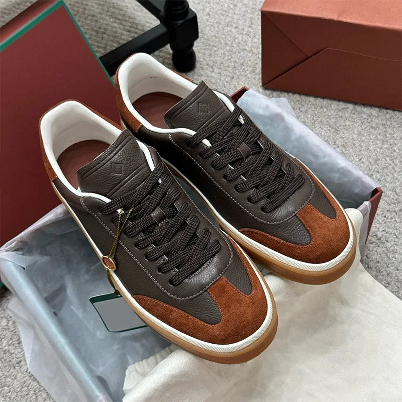 Men's Leather Trainer Shoes Lace-Up Round Toe Sport Style