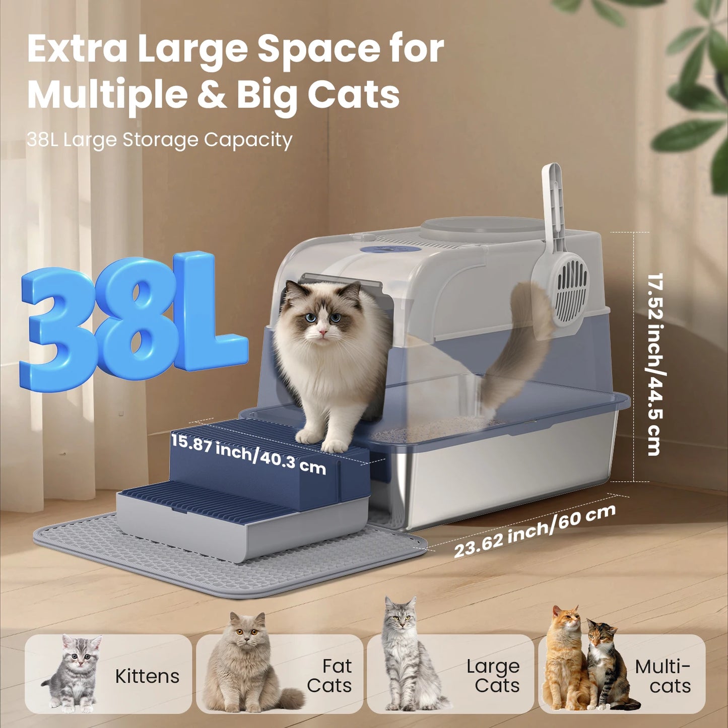 Cityflee Stainless Steel Cat Litter Box Odor Control Lid Scoop