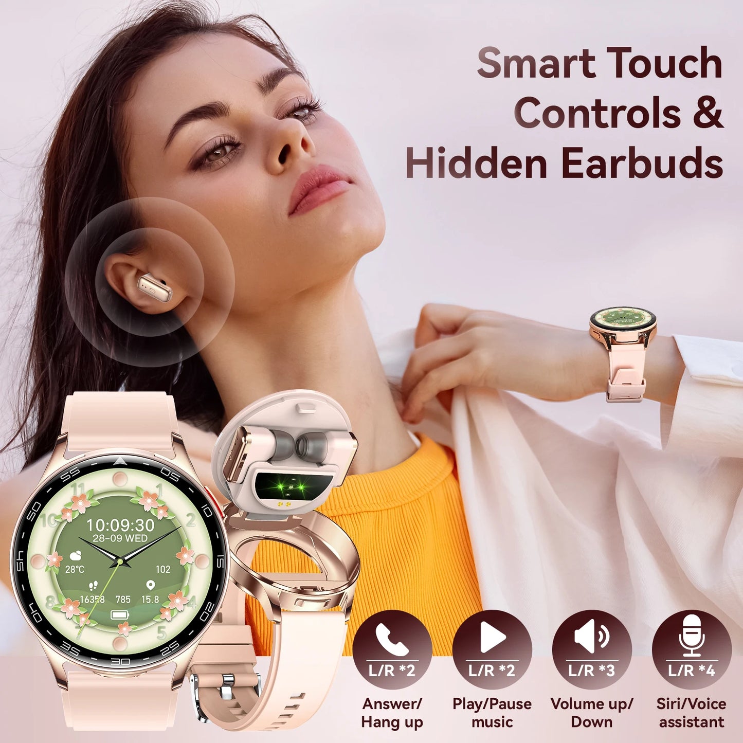 EIGIIIS Smart Watch With Earbuds Fitness Tracker For iOS Android