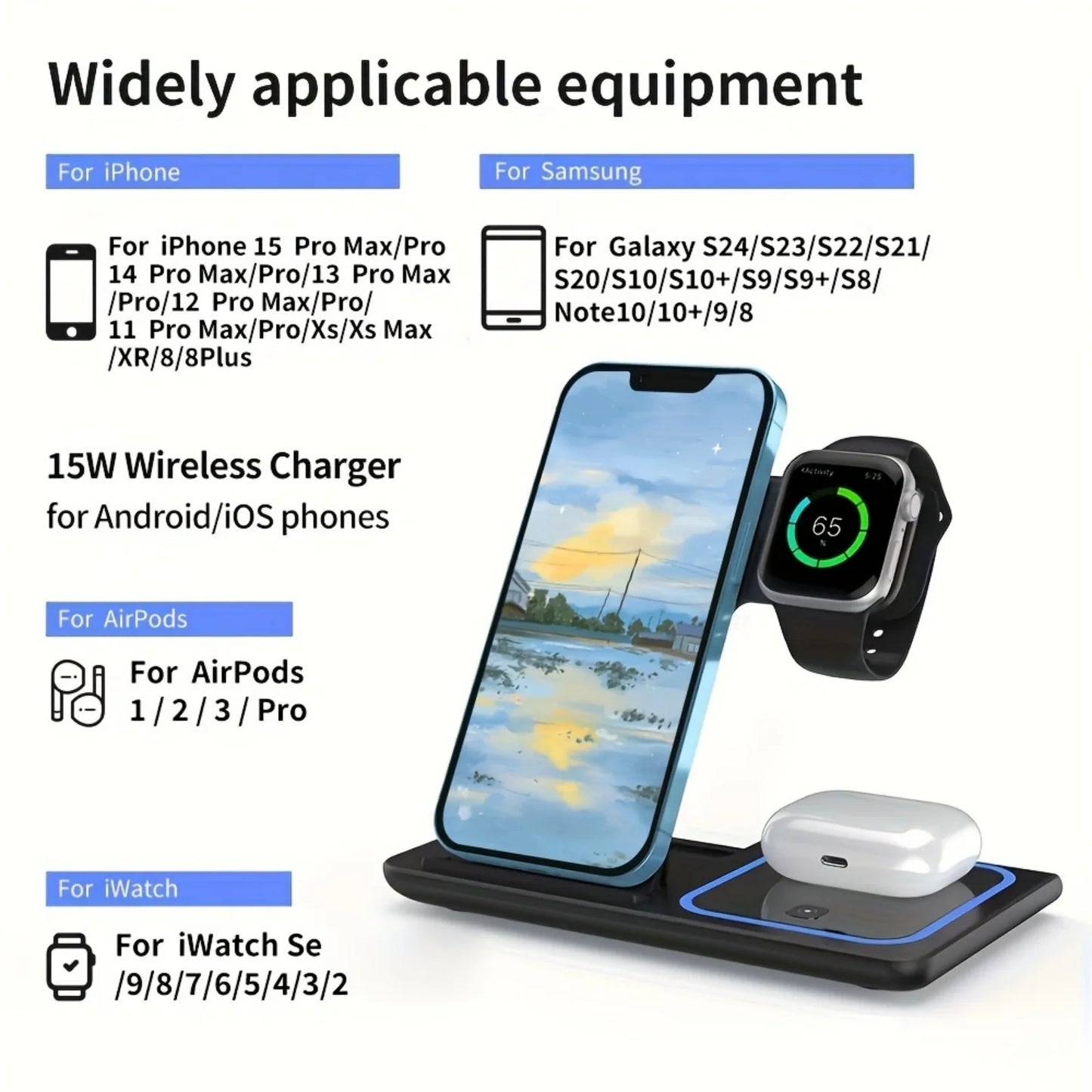 Ultrafast 15W 3 In 1 Wireless Charging Dock iPhone AirPods