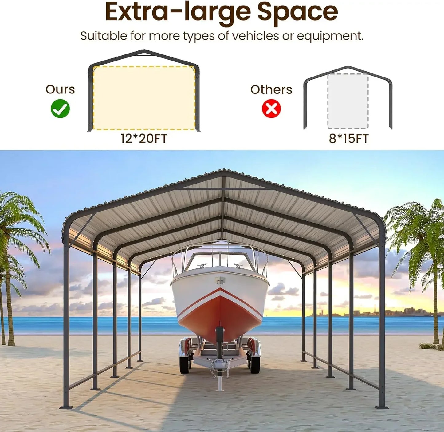Heavy Duty Metal Carport Canopy With Reinforced Frame