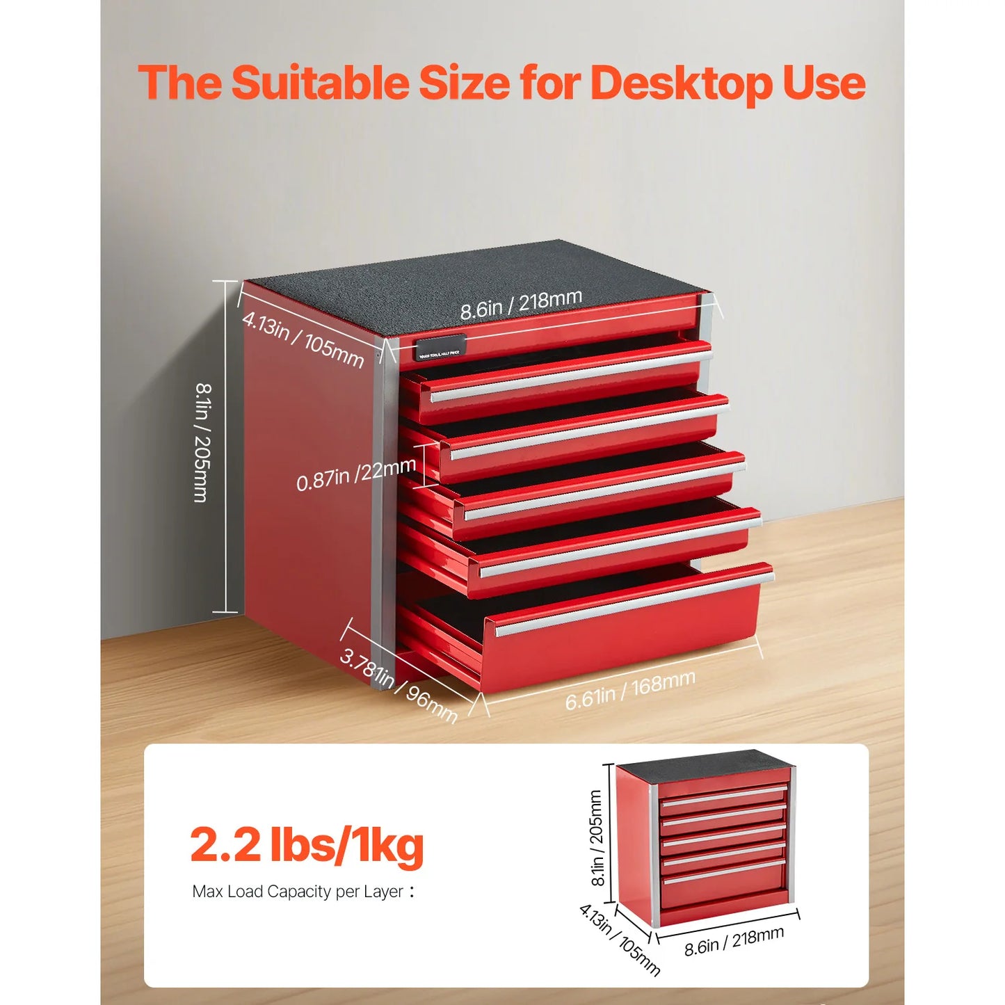 SucceBuy 5-Drawer Metal Tool Box Portable Small Tool Chest