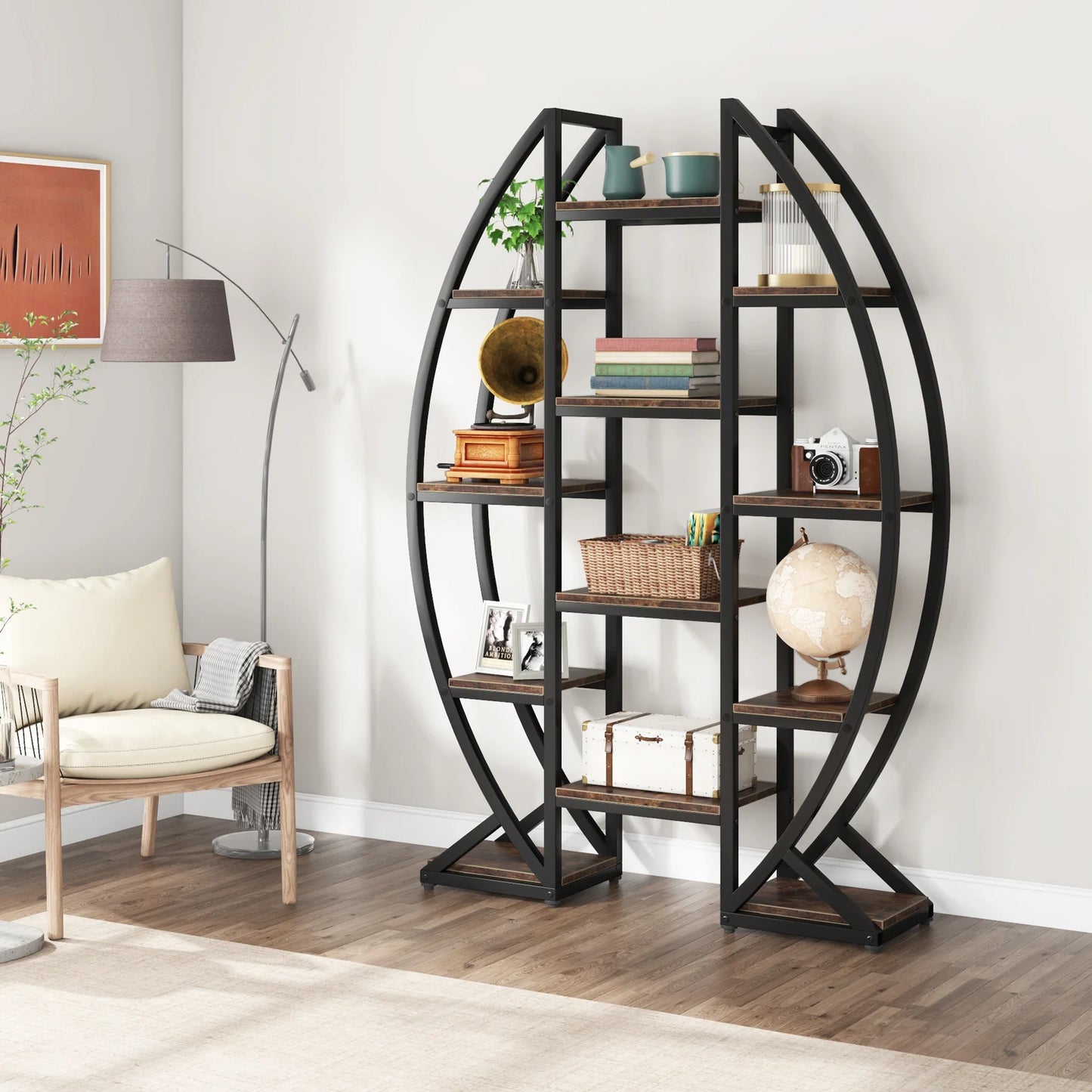 Tribesigns Oval Bookshelf Etagere 5-Tier Industrial Display Shelf