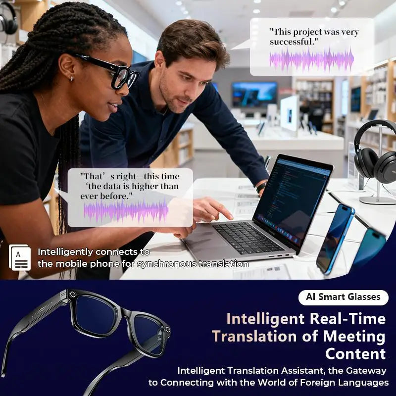 Smart AI Camera Glasses With Real Time Translation 8MP 1080P