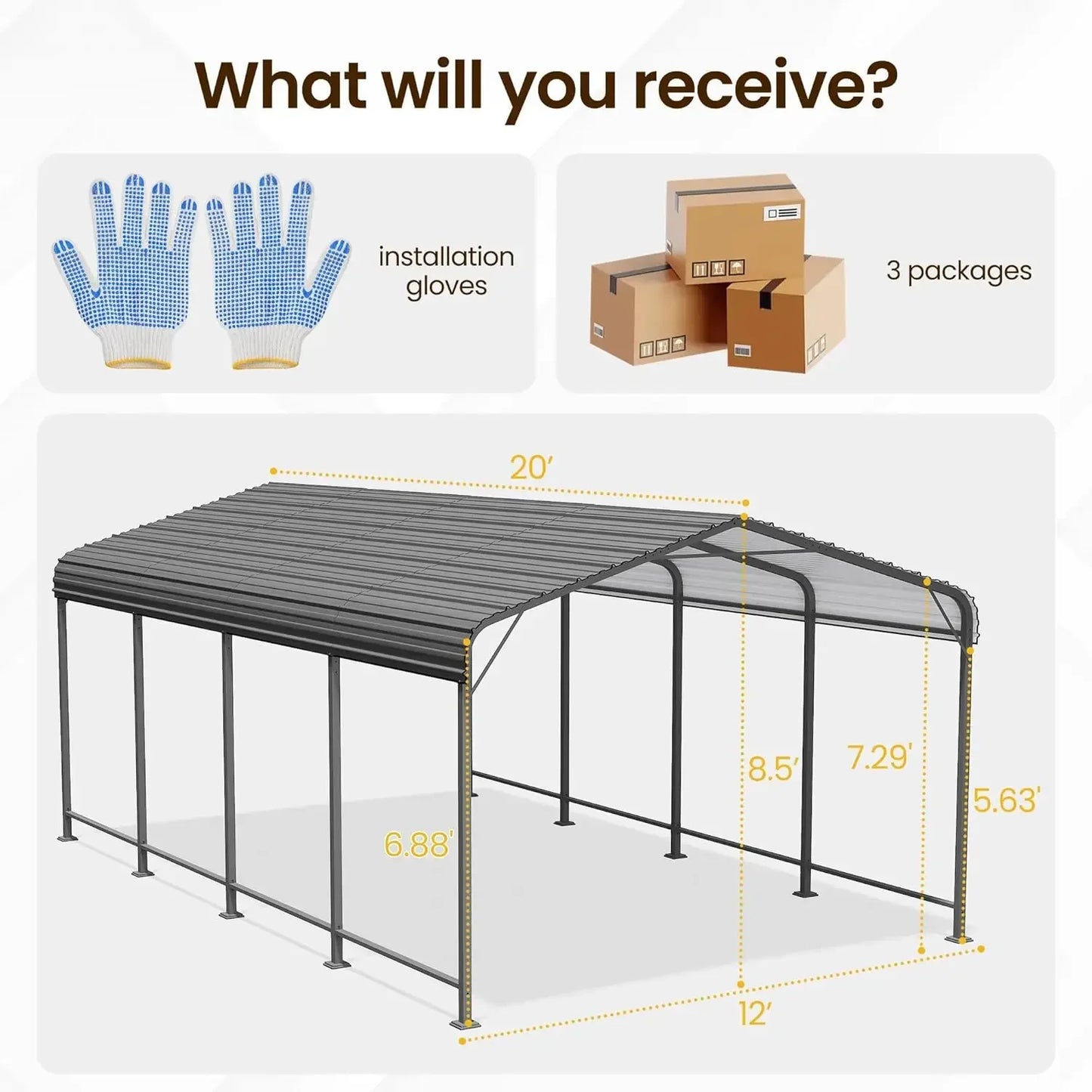 Heavy Duty Metal Carport Canopy With Reinforced Frame