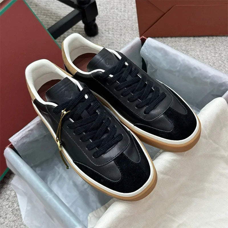 Men's Leather Trainer Shoes Lace-Up Round Toe Sport Style