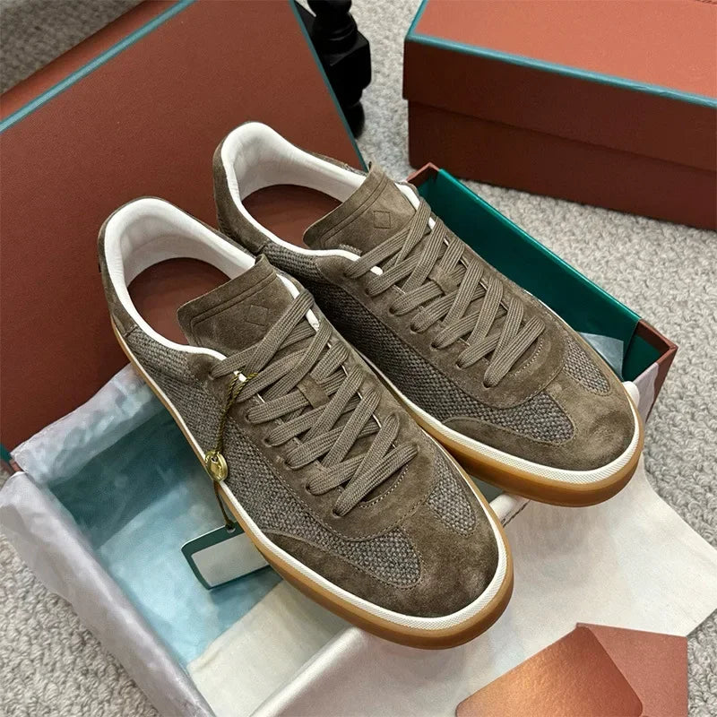 Men's Leather Trainer Shoes Lace-Up Round Toe Sport Style