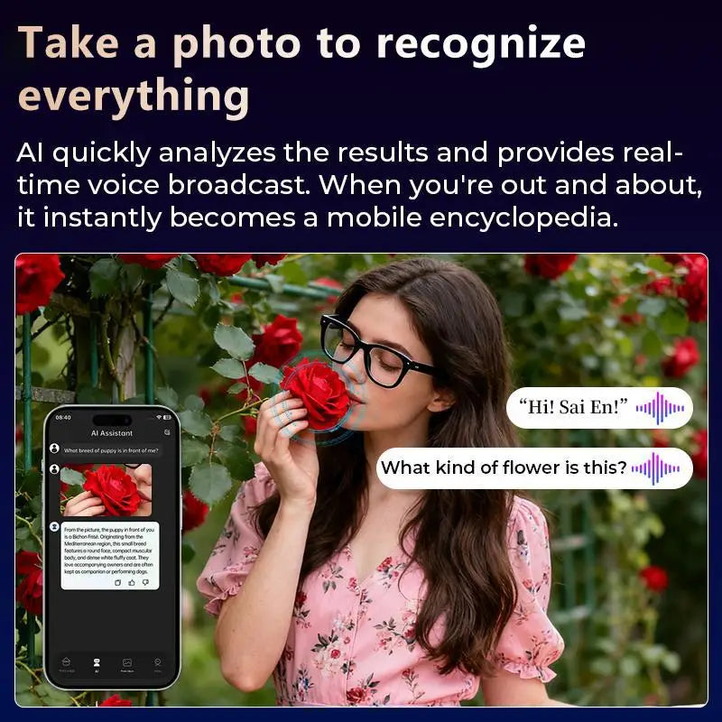 Smart AI Camera Glasses With Real Time Translation 8MP 1080P