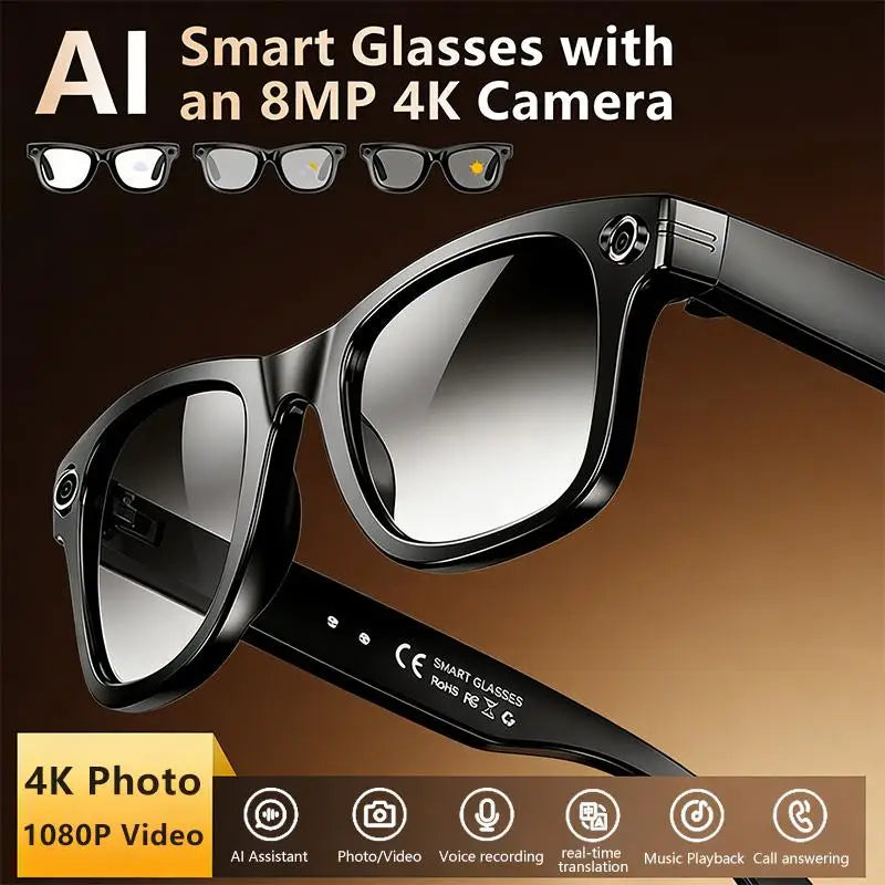 Smart AI Camera Glasses With Real Time Translation 8MP 1080P