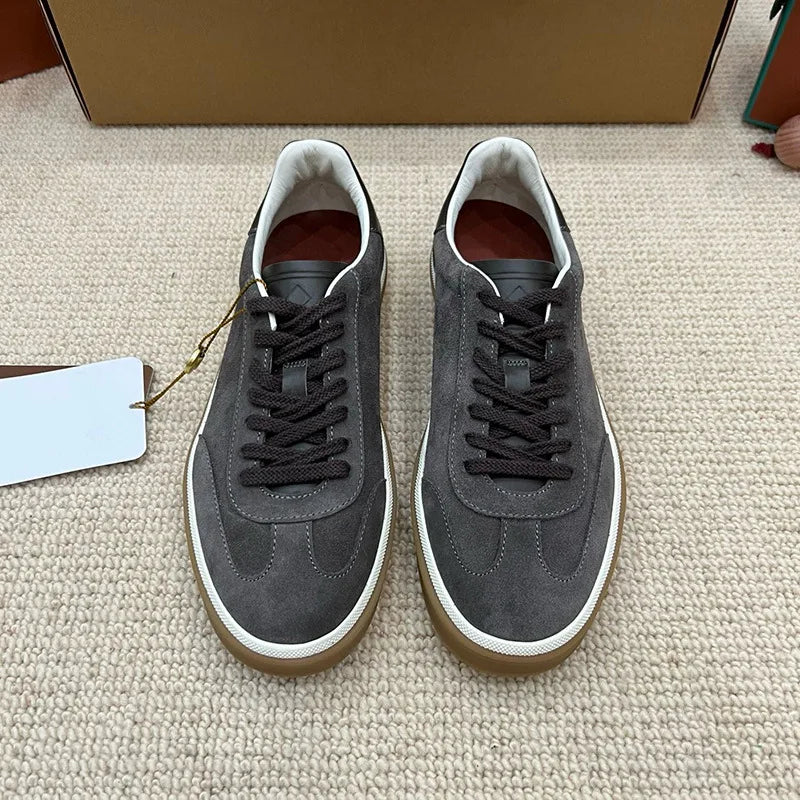 Men's Leather Trainer Shoes Lace-Up Round Toe Sport Style