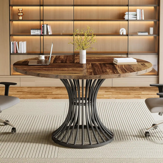 Little Tree Round Conference Table With Metal Base For Office