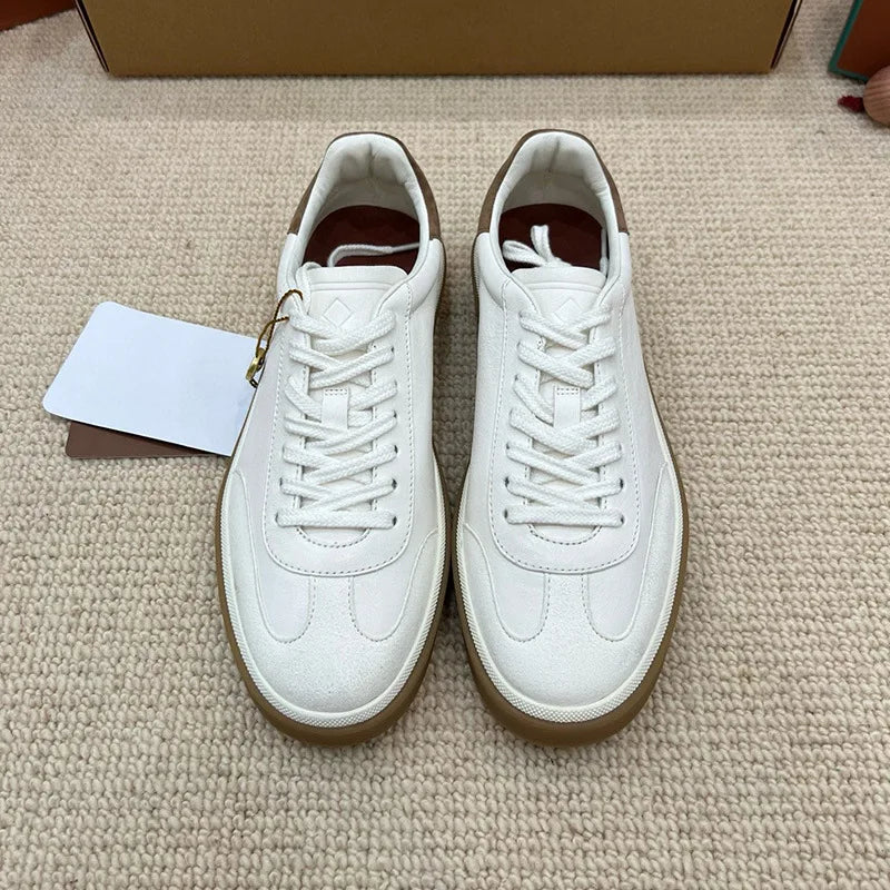 Men's Leather Trainer Shoes Lace-Up Round Toe Sport Style