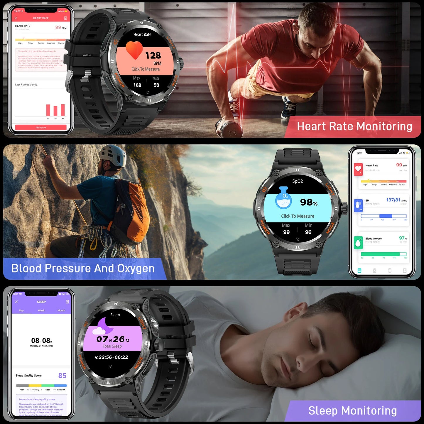 LaNikar KT76 Smart Watch 3ATM Waterproof with Compass HeartRate Bluetooth