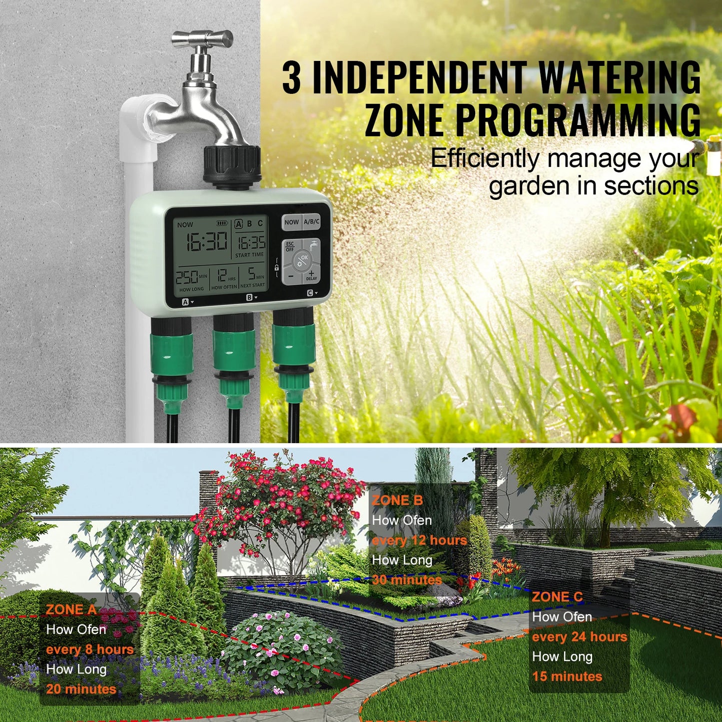 SucceBuy Water Timer 3 Outlet Hose Splitter With LCD Display