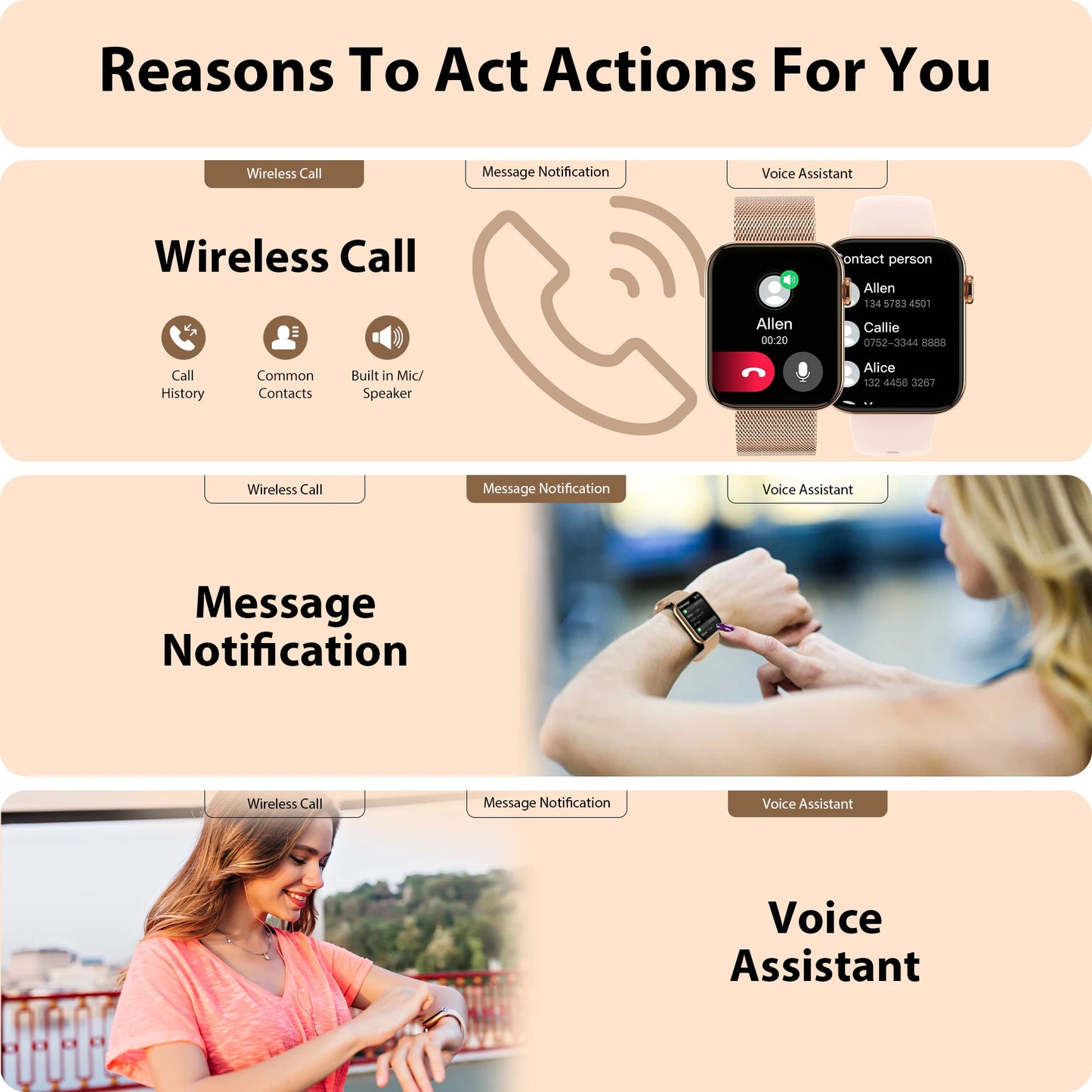 Smartwatch Fitness Tracker For iPhone Android With Calling Function