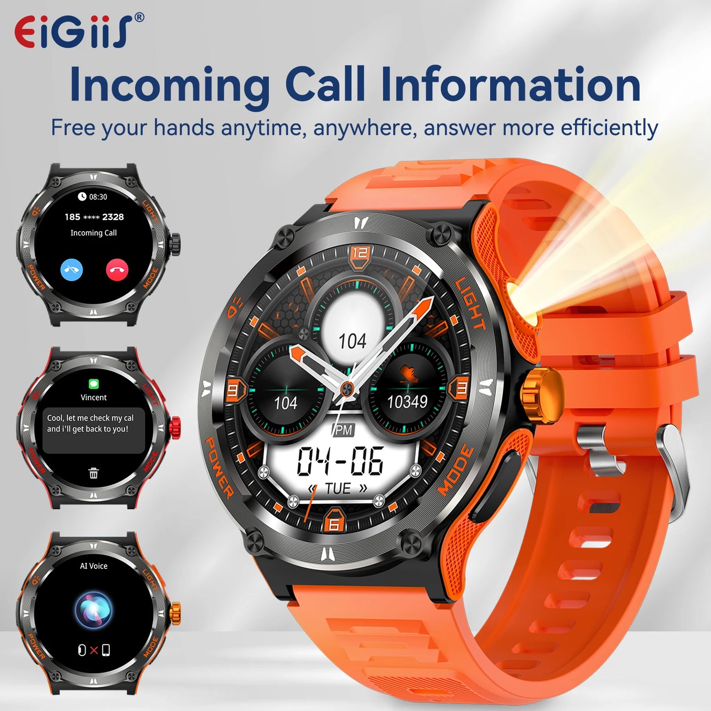 EIGIIS Smart Watch KT76 3ATM Waterproof Heart Rate Sleep Analysis