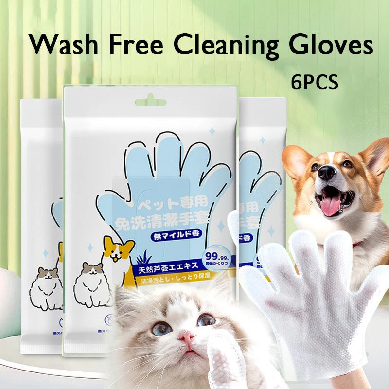 Pet Bath Cleaning Gloves For Cats And Dogs 6 Pieces