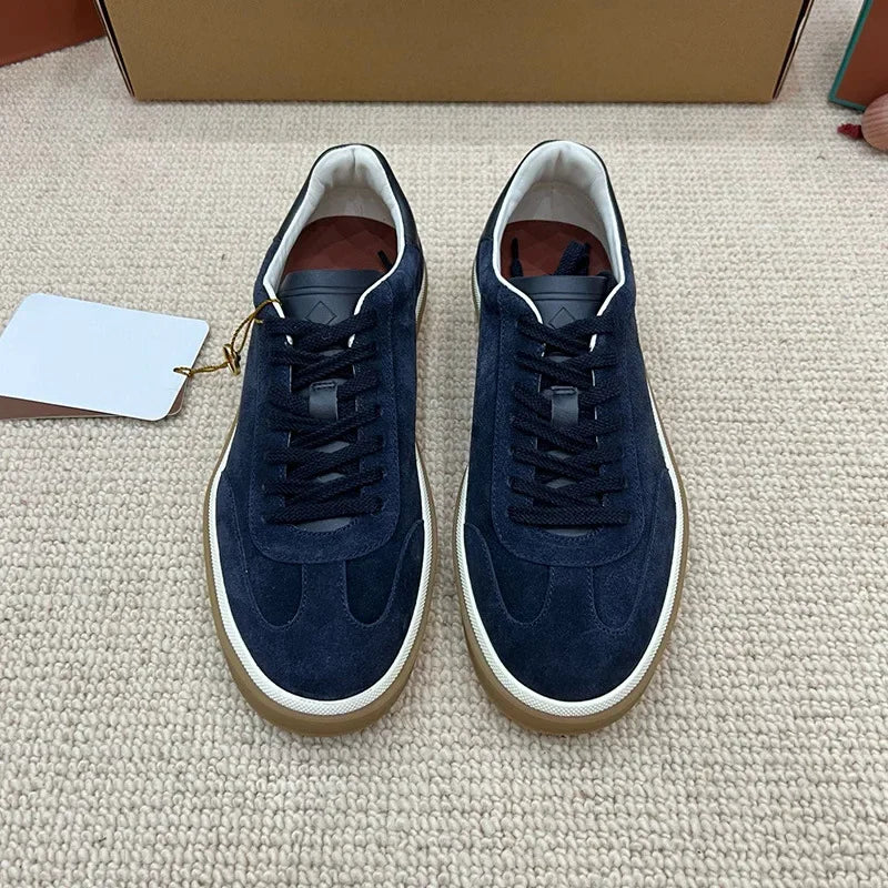 Men's Leather Trainer Shoes Lace-Up Round Toe Sport Style