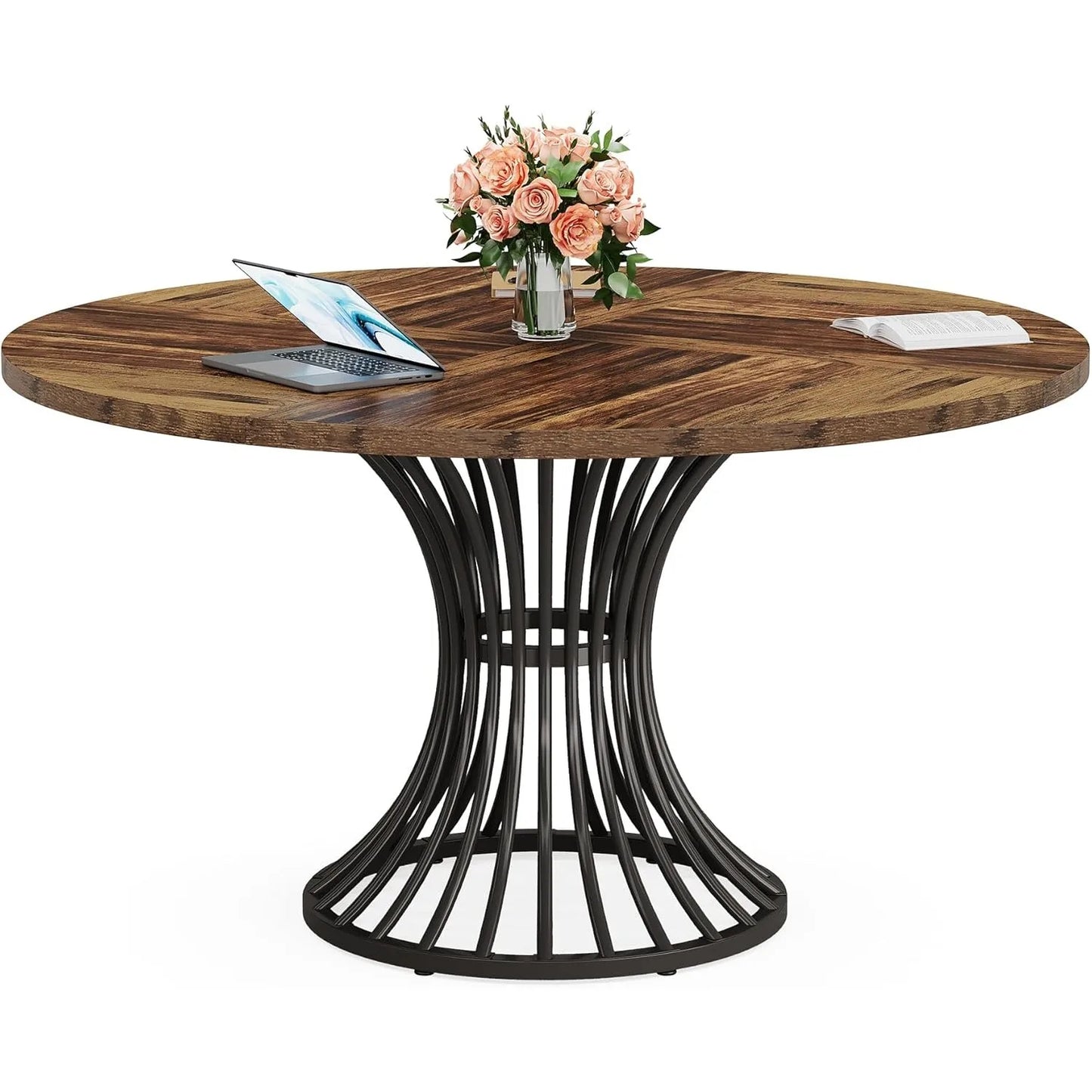 Little Tree Round Conference Table With Metal Base For Office