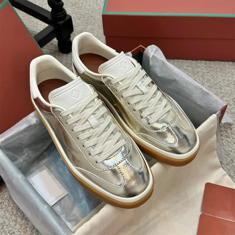 Men's Leather Trainer Shoes Lace-Up Round Toe Sport Style