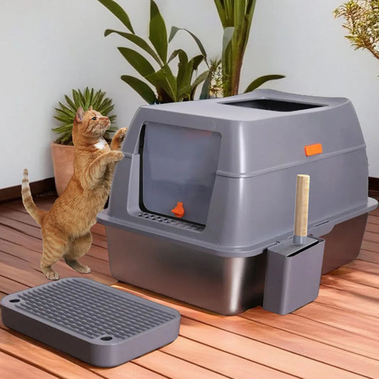 Stainless Steel Cat Litter Tray With Lid Enclosed High Sides