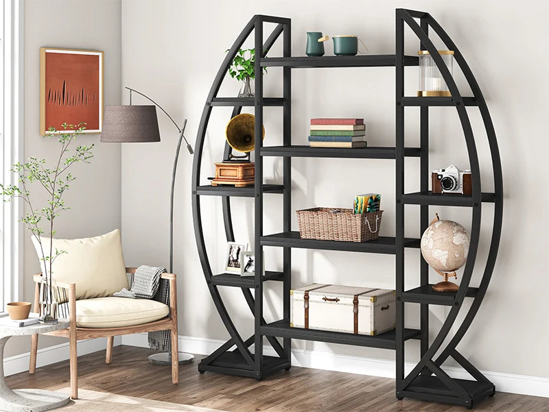 Tribesigns Oval Bookshelf Etagere 5-Tier Industrial Display Shelf