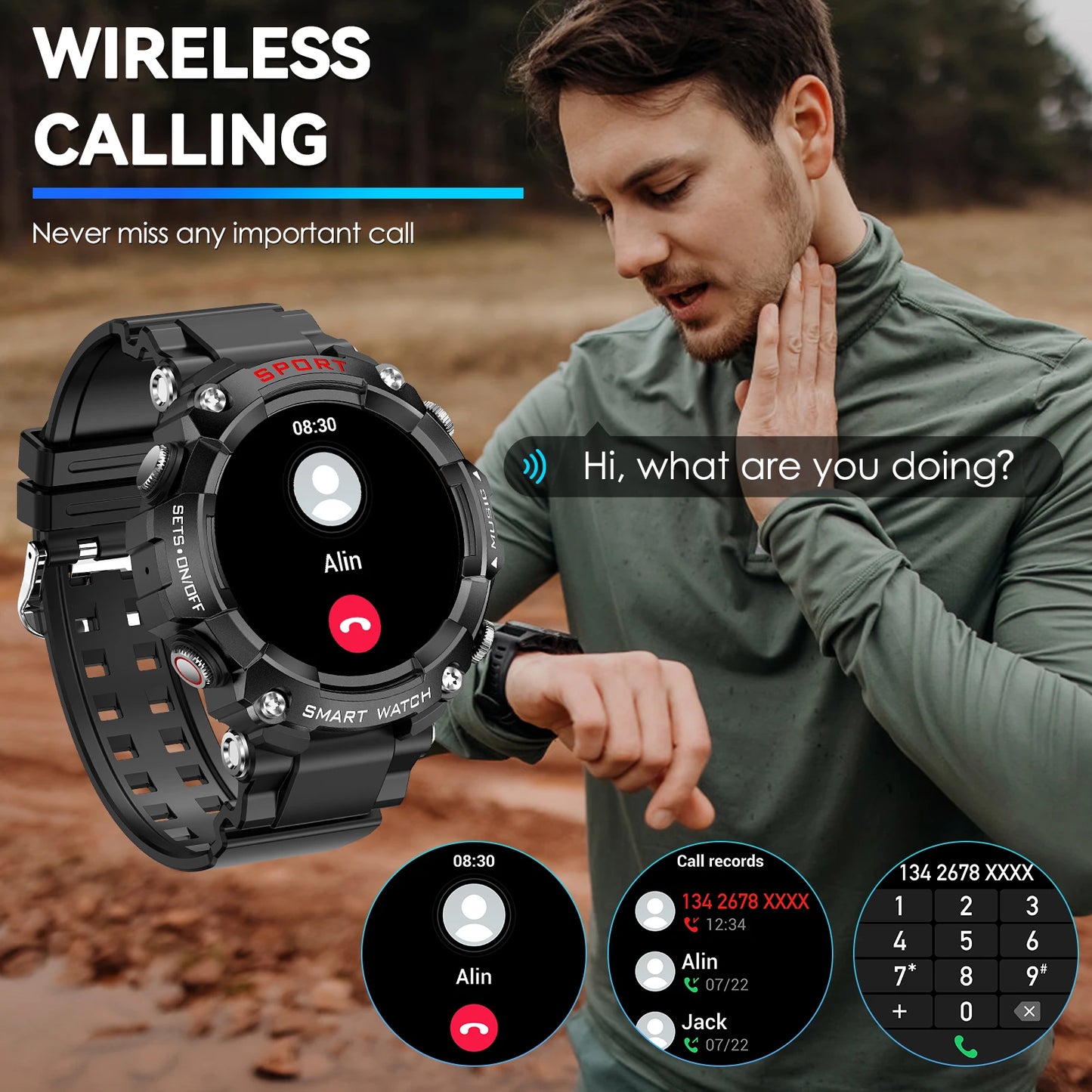 LaNikar Smartwatch with AMOLED Display Bluetooth Earset