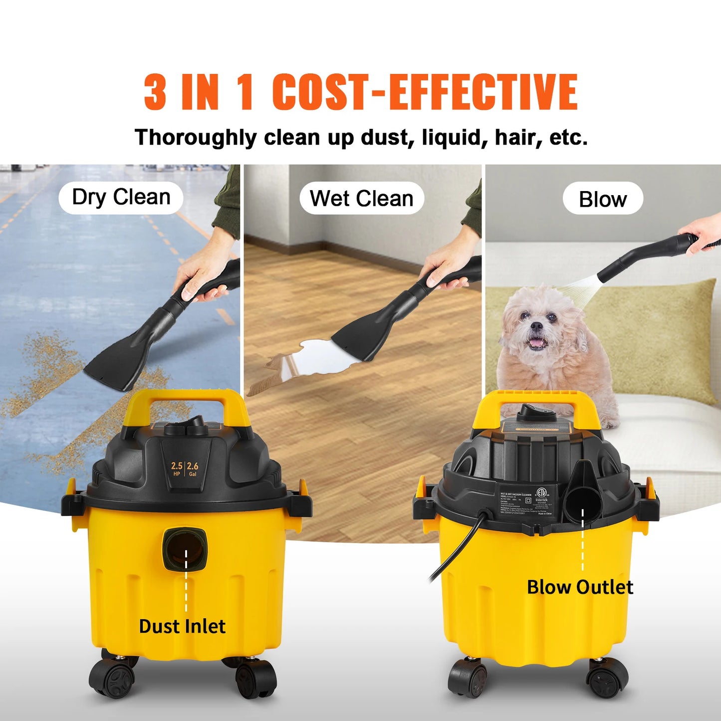 SucceBuy Wet Dry Vacuum 2.5 Peak HP 3in1 Blowing Function