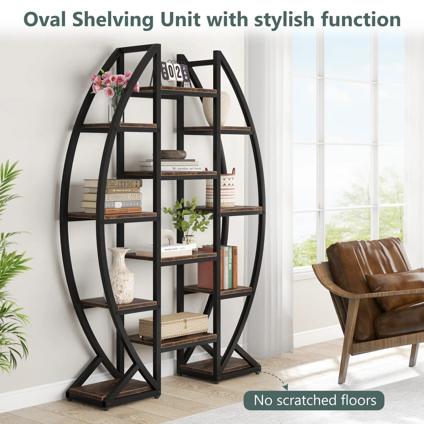Tribesigns Oval Bookshelf Etagere 5-Tier Industrial Display Shelf